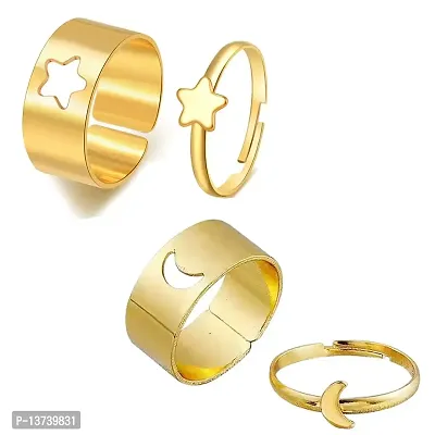 Vembley Combo of 2 Pretty Gold Plated Star and Half Moon Couple Ring For Men and Women