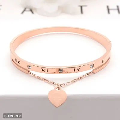 Elegant Alloy Roman Numerals Heart Pendant Charm Bangle Bracelet For Women And Girls-thumb4
