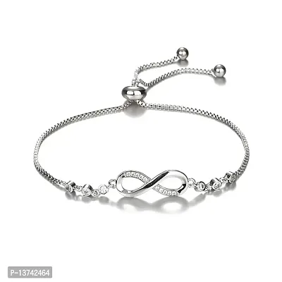 Vembley Fashion Silver Plated Infinity Slide Closure Bracelet for Women and Girls-thumb0