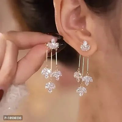 Elegant Diamond Leaf Design Stud Earrings For Women And Girls 2 Pcs Set