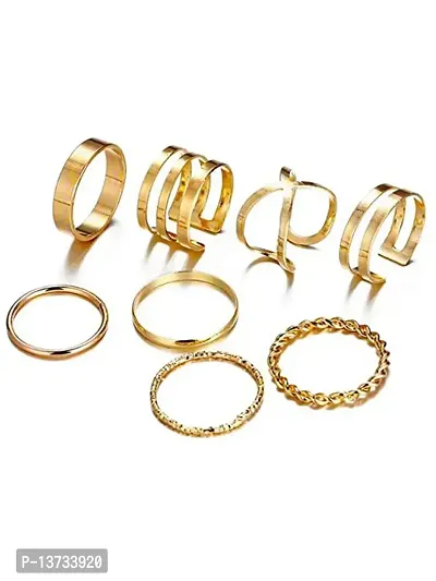 Vembley Gold Plated 8 Piece Western Designs Ring Set For Women and Girls.-thumb0