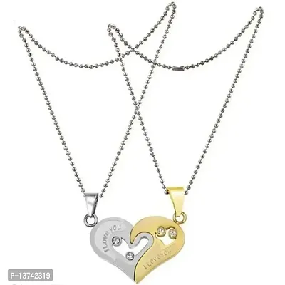 Vembley 2 Pcs Golden-Silver Heart I Love You Couple Pendant Necklace For Men And Women