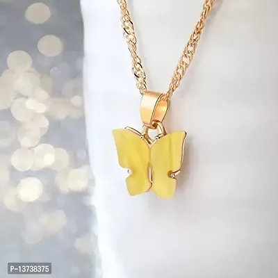 Vembley Pretty Gold Plated Yellow Butterfly Pendant Necklace for Women and Girls-thumb2