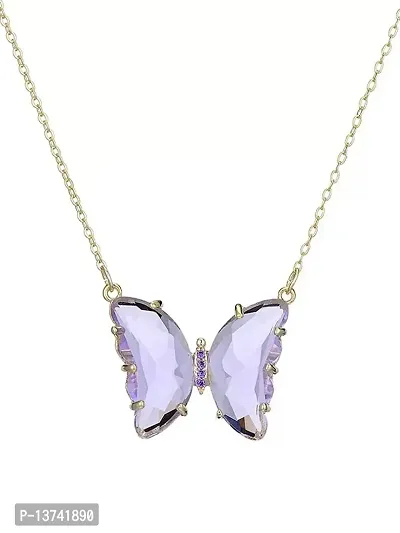 Vembley Lavish Purple Crystal Butterfly Pendant Necklace-thumb0