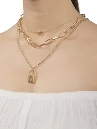Vembley Pretty Golden Heart Lock Pendant Layered Necklace For Women and Girls-thumb3
