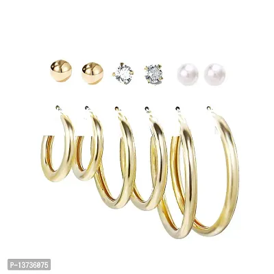 Combo 6 Pair Stunning Gold Plated Pearl Hoop Earrings
