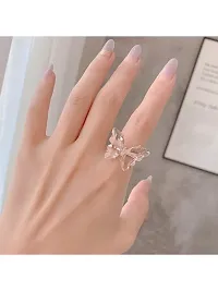 Vembley Stylish Gold Plated Pink Crystal Butterfly Ring for Women and Girls-thumb2