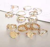 Vembley Gold Plated 15 Piece Vintage Coin Knuckle Cross Good Luck Gemstone Ring Set For Women And Girls.-thumb3