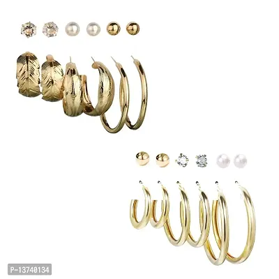 Vembley Combo of 12 Pair Stylish Gold Plated Pearl Crystal Studs and big Hoop Earrings For Women and Girls