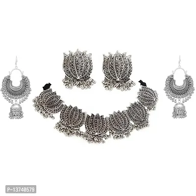 Vembley Combo of Pearl Silver Lotus Jewelry Set and Jhumki Earring for women and Girls