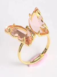 Vembley Stylish Gold Plated Pink Crystal Butterfly Ring for Women and Girls-thumb1