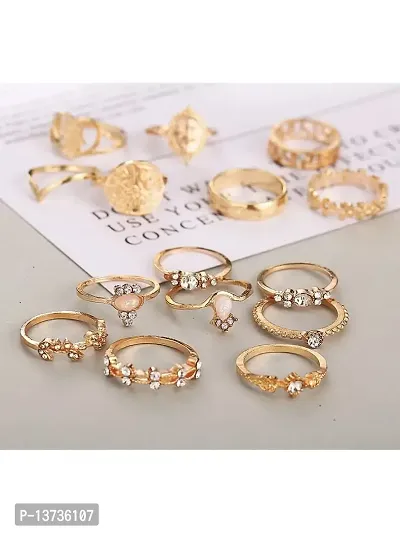 Vembley Gold Plated 15 Piece Multi Design Ring Set For Women and Girls.-thumb4