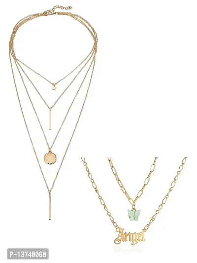 Vembley Combo of 2 Stunning Gold Plated Layered Pendant Necklace