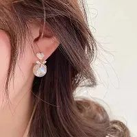 Vembley Korean White Pearl Studded Bow Heart Drop Earrings For Girls And Women-thumb1