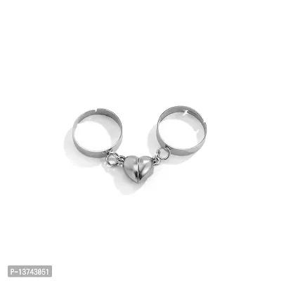 Vembley Silver Magnetic Heart Adjustable Matching Love Couple Rings for Men And Women
