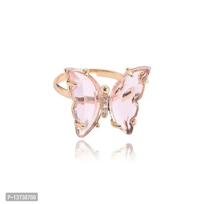 Vembley Stylish Gold Plated Pink Crystal Butterfly Ring for Women and Girls-thumb0