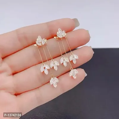 Vembley Korean Diamond Leaf Design Stud Earrings For Women And Girls 2 Pcs/Set-thumb4