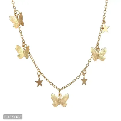 Vembley Pretty Gold Plated Butterfly and Star Pendant Necklace for Women and Girls