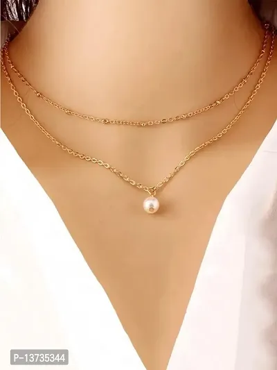 Vembley Lovely Gold Plated Double Layered Pearl Drop Pendant Necklace-thumb2