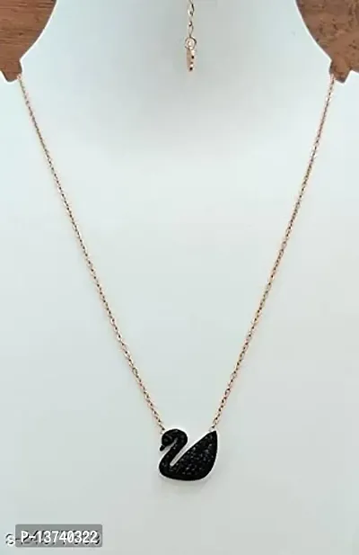 Vembley Gorgeous Rose Gold Plated Black Swan Pendant Necklace for Women and Girls-thumb5