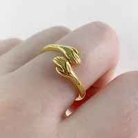 Elegant Stainless Steel Golden Cuddle Hug Ring For Girls And Women-thumb2