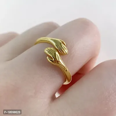 Elegant Stainless Steel Golden Cuddle Hug Ring For Girls And Women-thumb3