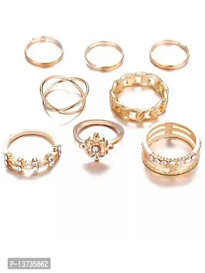 Vembley Gold Plated 8 Piece White Crystal Ring Set