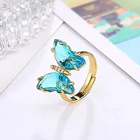 Vembley Elegant Gold Plated Blue Crystal Butterfly Ring for Women and Girls-thumb1