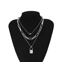 Vembley Silver Three Layered Heart Lock Chain Necklace For Girls And Women-thumb4