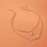 Vembley Stunning Gold Plated Double Layered Pink Butterfly and Babygirl Word Necklace for Women and Girls-thumb1