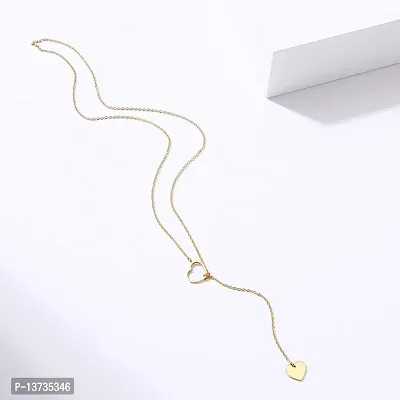 Vembley Stunning Gold Plated Y-Shaped Chunky Chain Drop Heart Pendant Necklace for Women and Girls-thumb3