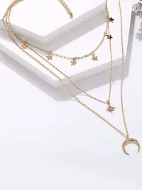 Vembley Combo of 2 Gorgeous Gold Plated Triple Layered Heart Lock  Moon Star Necklace For Women and Girls-thumb1