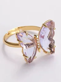 Vembley Gold Plated Purple Crystal butterfly Ring Set-thumb2