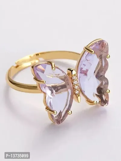 Vembley Gold Plated Purple Crystal butterfly Ring Set-thumb3