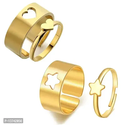 Vembley Combo of 2 lavnish Gold Plated Star and Heart Couple Ring For Men and Women