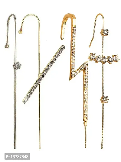 Vembley Pack Of 4 Stunning Gold Plated Zircon Studded and Thunderbolt Ear Cuff for Women  Girls