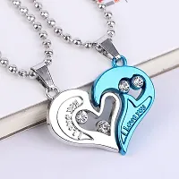 Vembley 2 Pcs Silver-Blue His And Hers I Love You Heart-shape Couple Necklace-thumb2