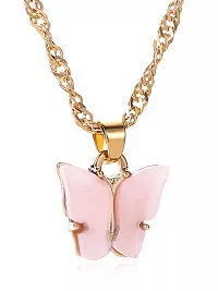 Combo Of Pink Butterfly Pendant Necklace With Earrings Set For Women-thumb3