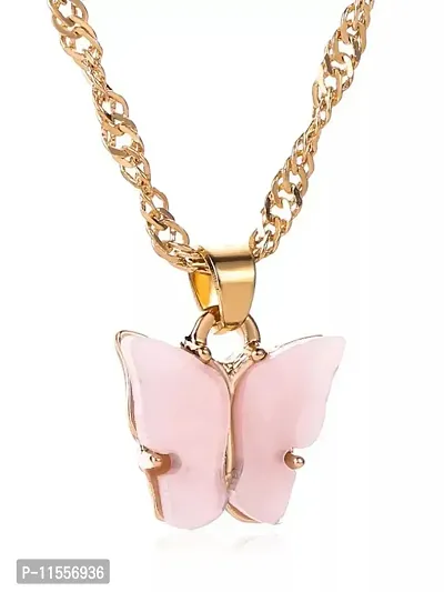 Combo Of Pink Butterfly Pendant Necklace With Earrings Set For Women-thumb4