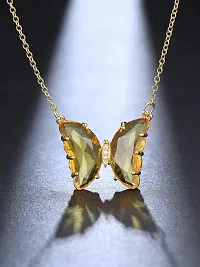 Vembley Gorgeous Gold Plated Yellow Crystal Butterfly Pendant Necklace For Women and Girls-thumb2