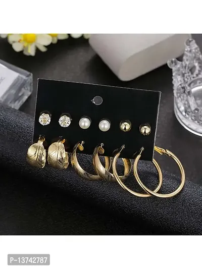 Vembley Combo of 12 Pair Stylish Gold Plated Chain  Pearl Hoop, Hoop and Studs Earrings For Women and Girls-thumb4