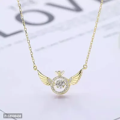 Elegant Angel Wings Golden Ring Shape Pendant Necklace For Women And Girls-thumb0