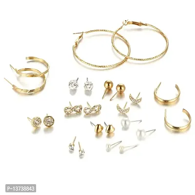 Vembley Stunning Combo of 12 pair Stud and Hoop Earrings for Women and Girls-thumb0