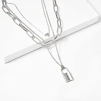 Vembley Silver Three Layered Heart Lock Chain Necklace For Girls And Women-thumb1