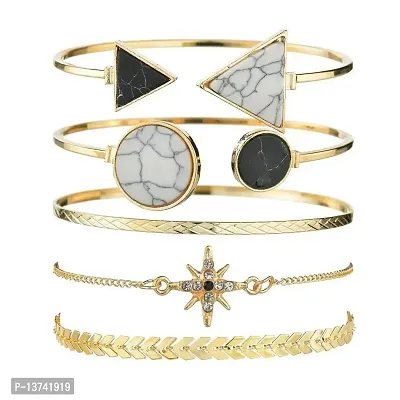 Vembley Combo of 5 Crystal Golden Geometric Star Bracelets For Women And Girls