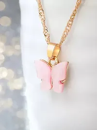 Combo Of Pink Butterfly Pendant Necklace With Earrings Set For Women-thumb1