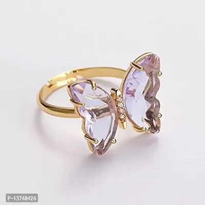 Vembley Lavish Designer Purple Crystal Butterfly Ring-thumb4