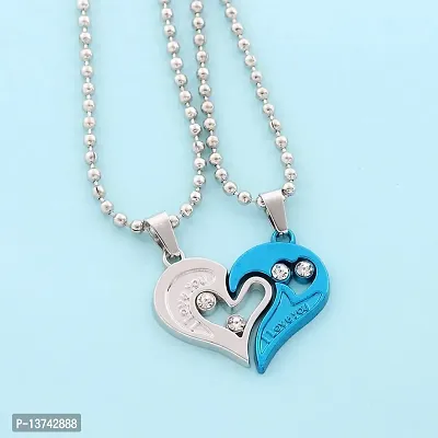 Vembley 2 Pcs Silver-Blue His And Hers I Love You Heart-shape Couple Necklace-thumb5