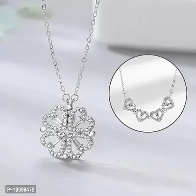 Elegant Silver Two In One Magnetic Hearts Clover Pendant Necklace For Women And Girls