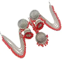 Vembley Traditional Red Beads Maang Tika With Chain Jhumka Earrings For Girls And Women-thumb4